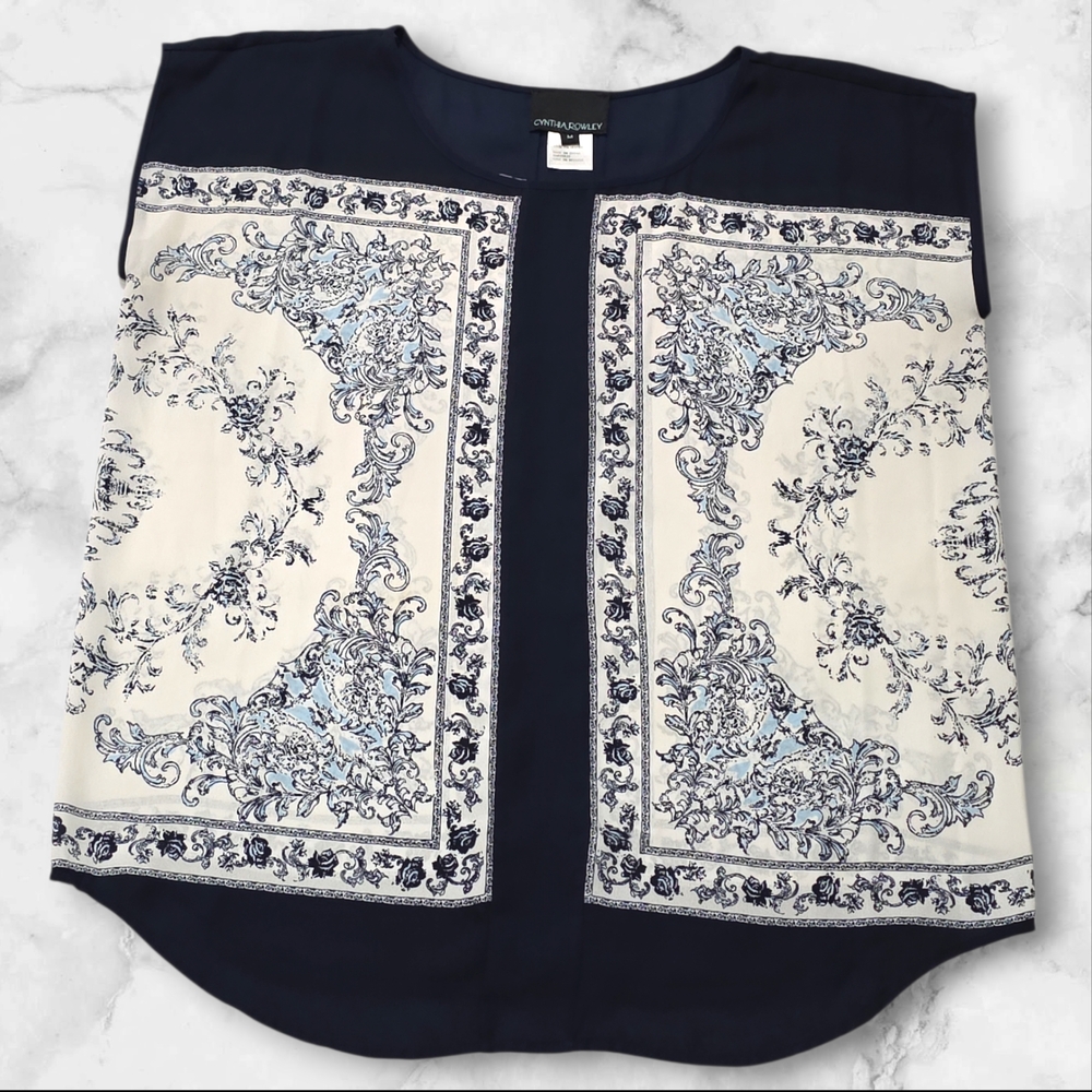 Cynthia Rowley Navy and White Sleeveless Blouse Shirt Top Size Medium (M) C42 - Picture 2 of 8